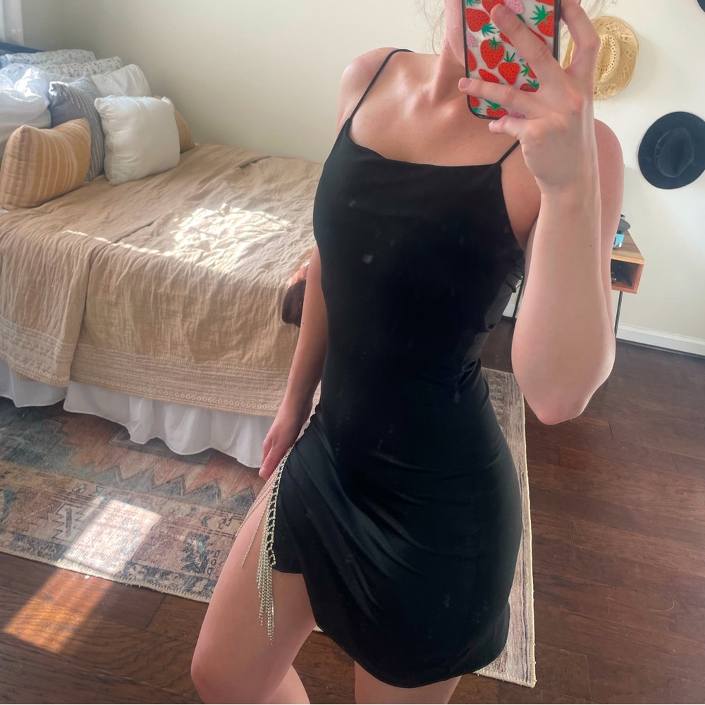 Black rhinestone mini dress
